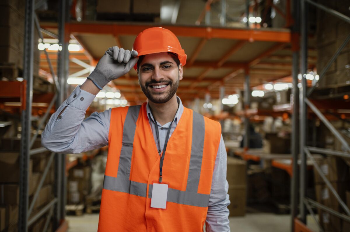 Empregado trabalhando em fábrica